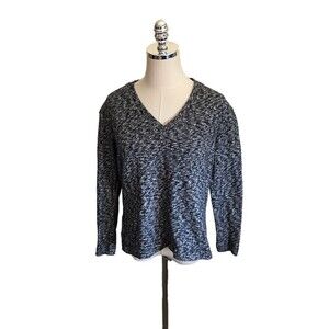Lou & Grey Sweater Top Women's Size Small V-Neck Black White Knit Cotton